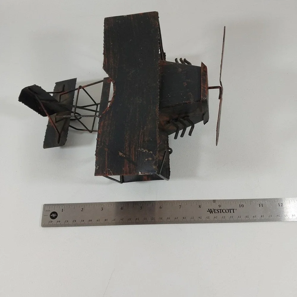 George Imports Tin Copper Toned Metal Biplane Wind Up Propeller SANKYO Music Box